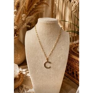 Sequin Gold Paperclip Initial C Necklace New